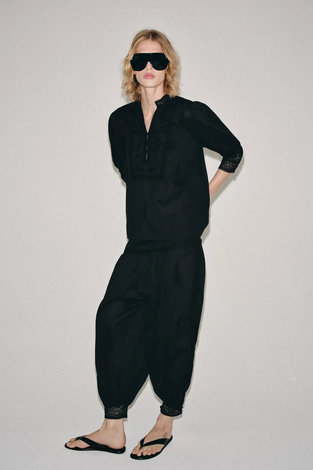 Брюки-саруэл с вышивкой ZW Collection, Zara