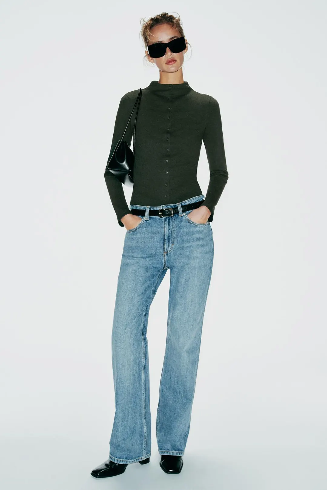 Футболка с высоким воротником и пуговицами, Zara