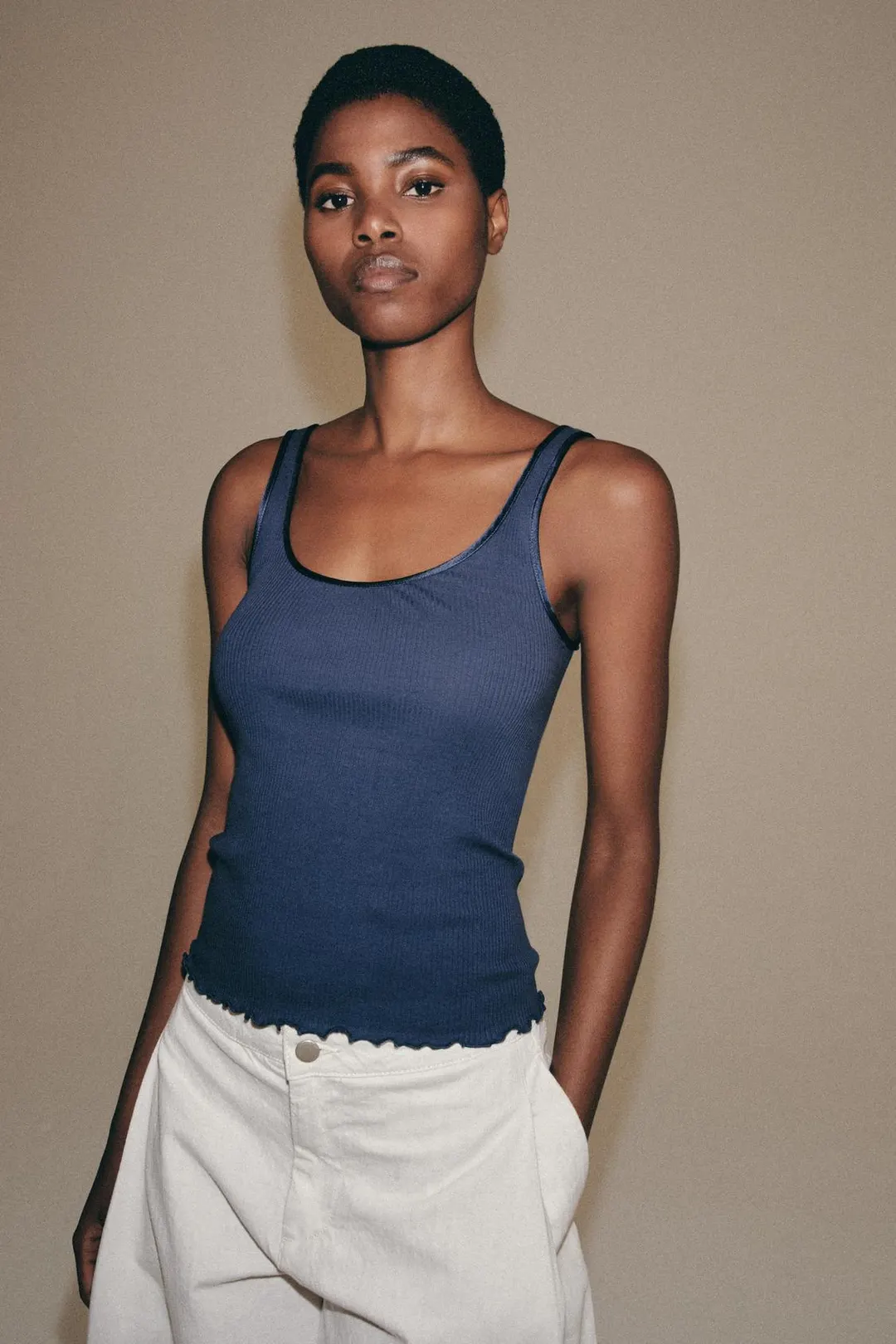 Хлопковая майка в рубчик, Zara