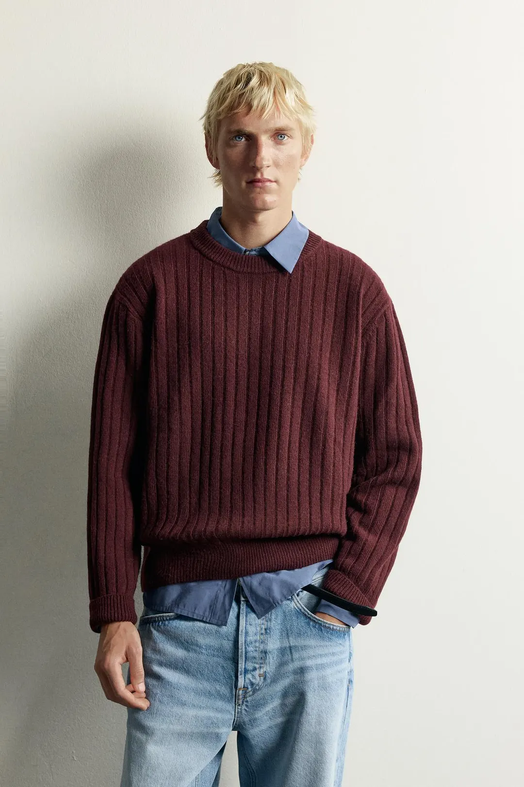 Свитер в рубчик из 100% шерсти, Zara