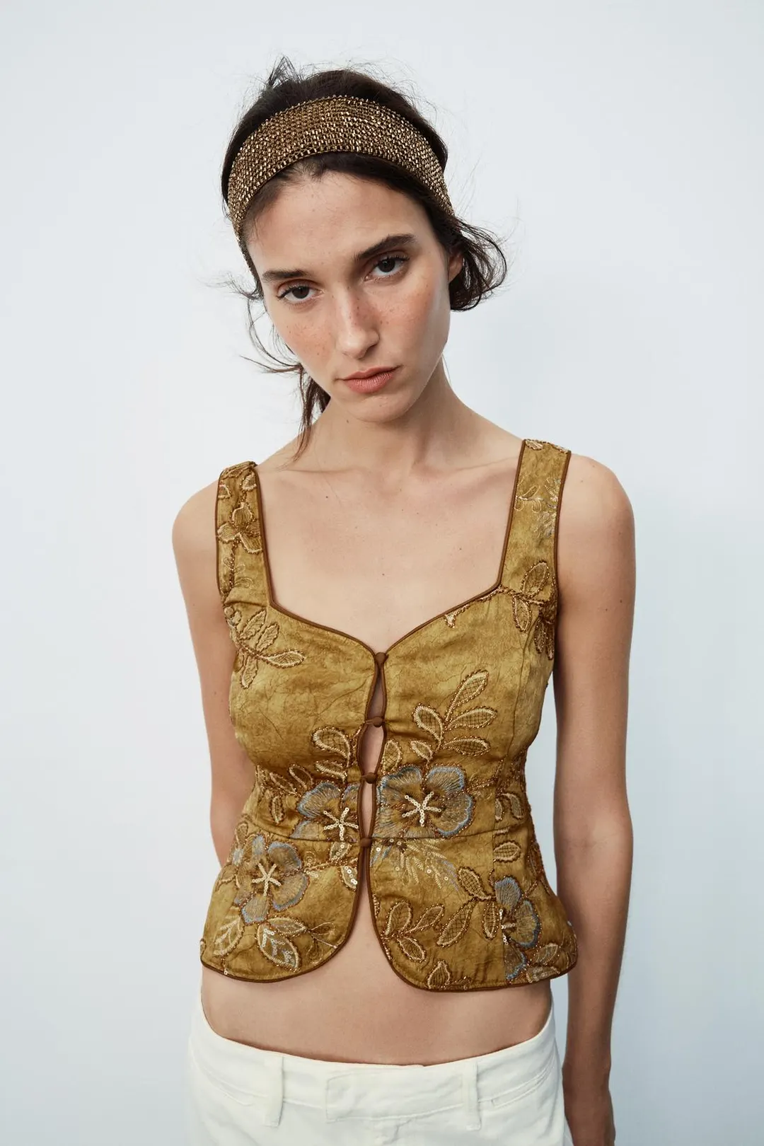 Топ-жилет вышитый с бусинами, Zara
