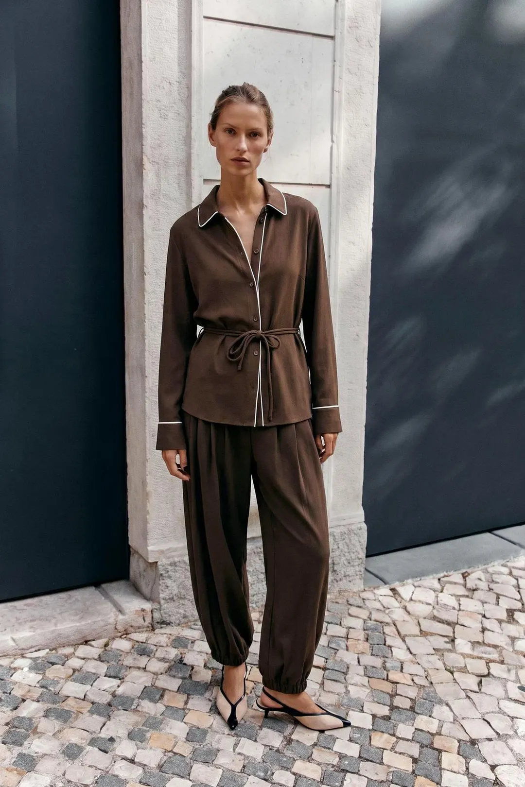 Рубашка с контрастной отделкой, Zara