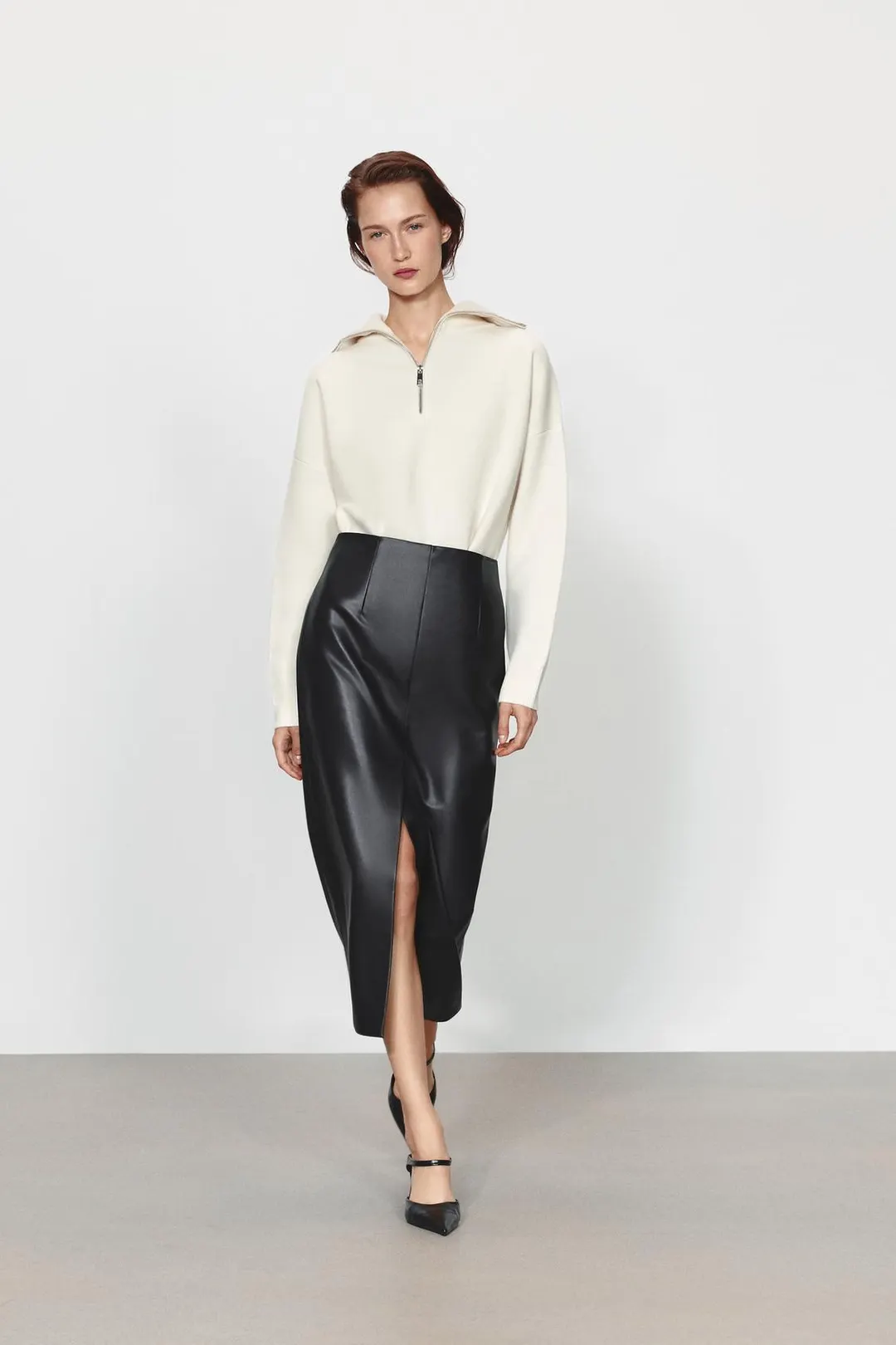 Юбка прямого кроя под кожу ZW Collection, Zara