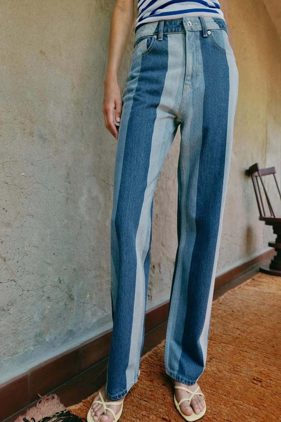 Джинсы прямого кроя средней посадки в полоску Z1975, Zara