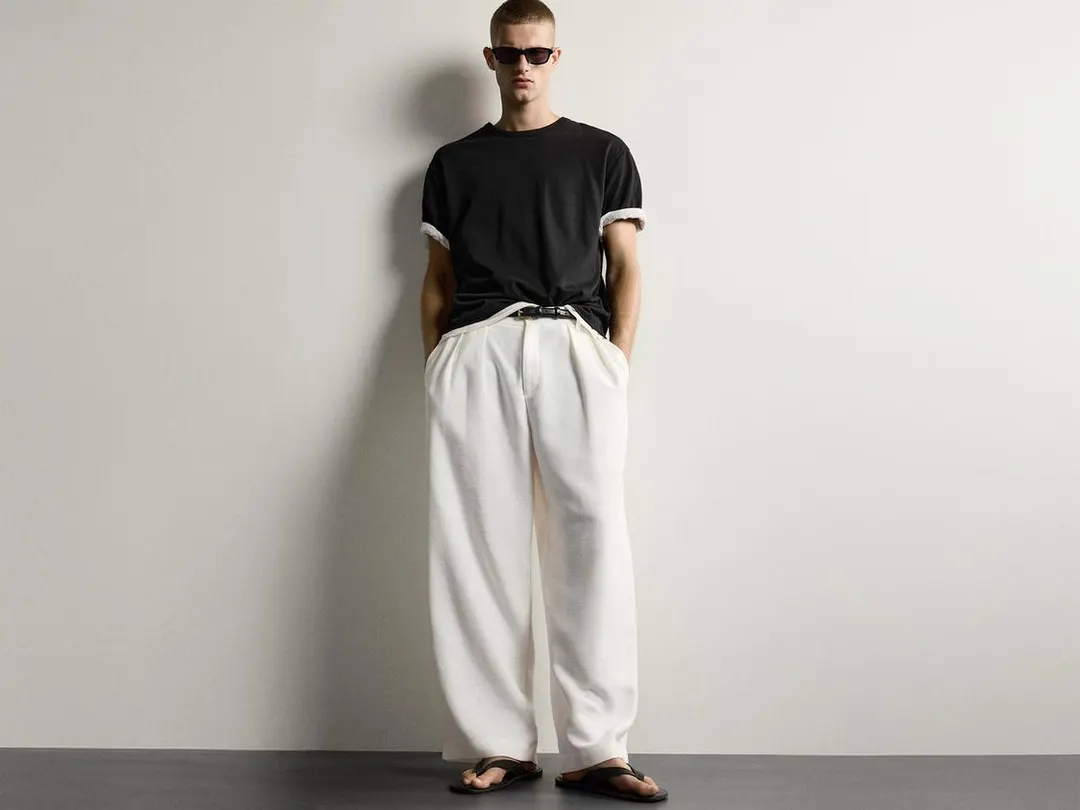 Фактурные брюки свободного кроя со складками, Zara
