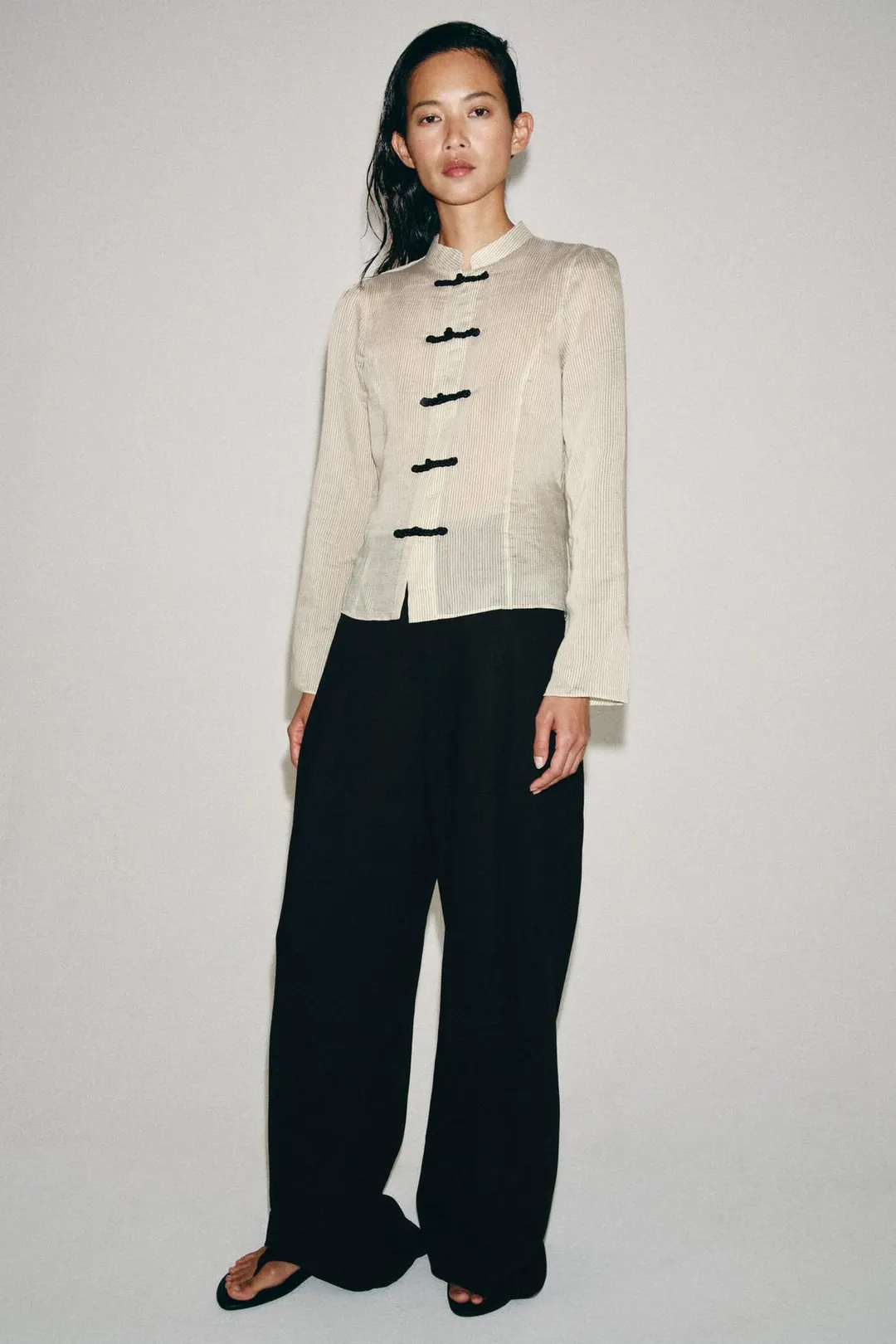 Рубашка в полоску с застежкой на навесные петли ZW Collection, Zara