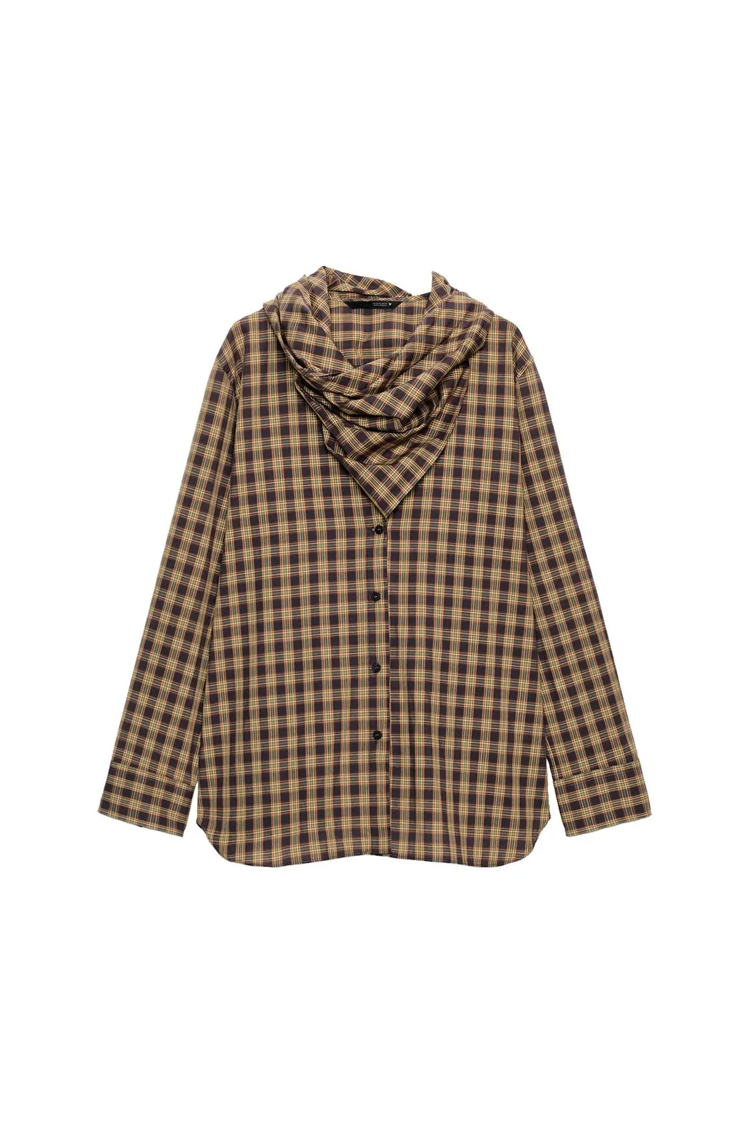 Клетчатая рубашка оверсайз с шарфом, Zara