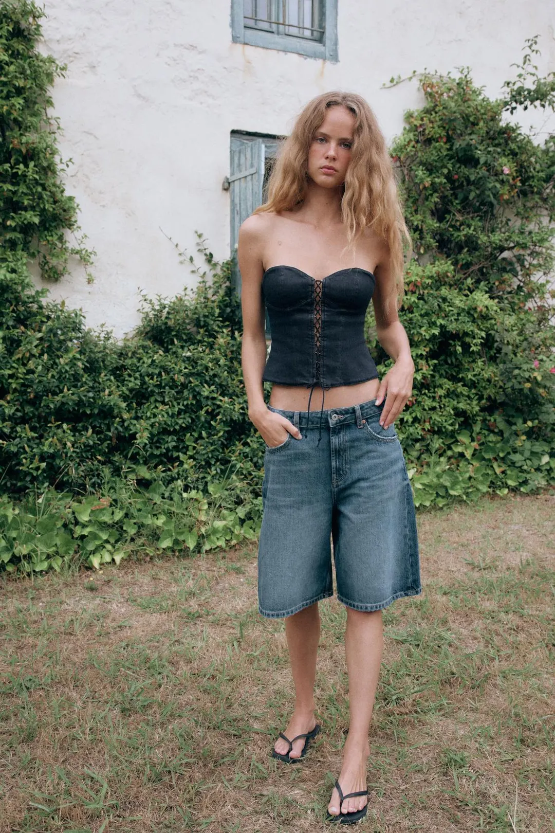 Джинсовые бермуды TRF багги со средней посадкой, Zara
