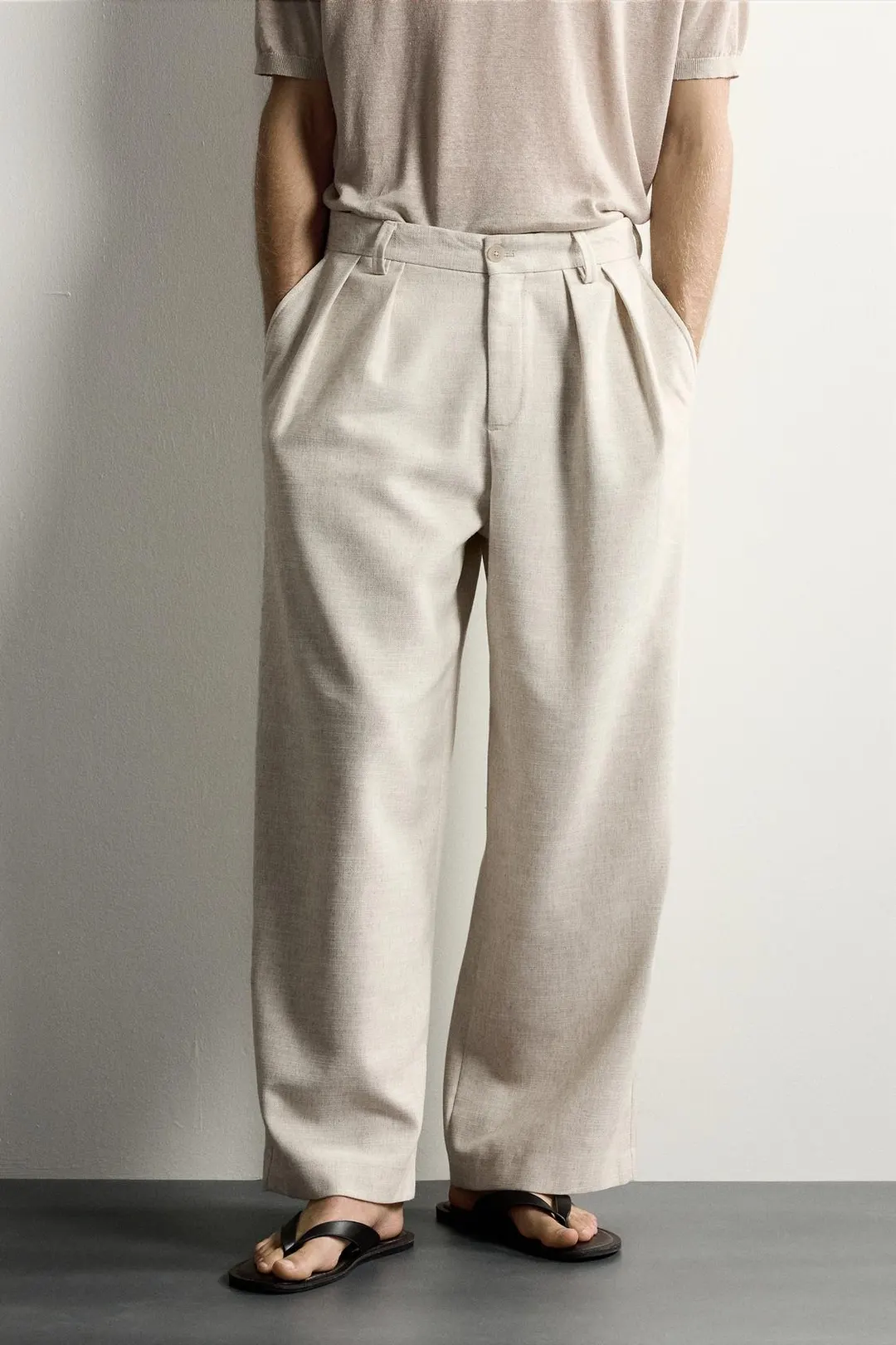 Фактурные брюки свободного кроя со складками, Zara