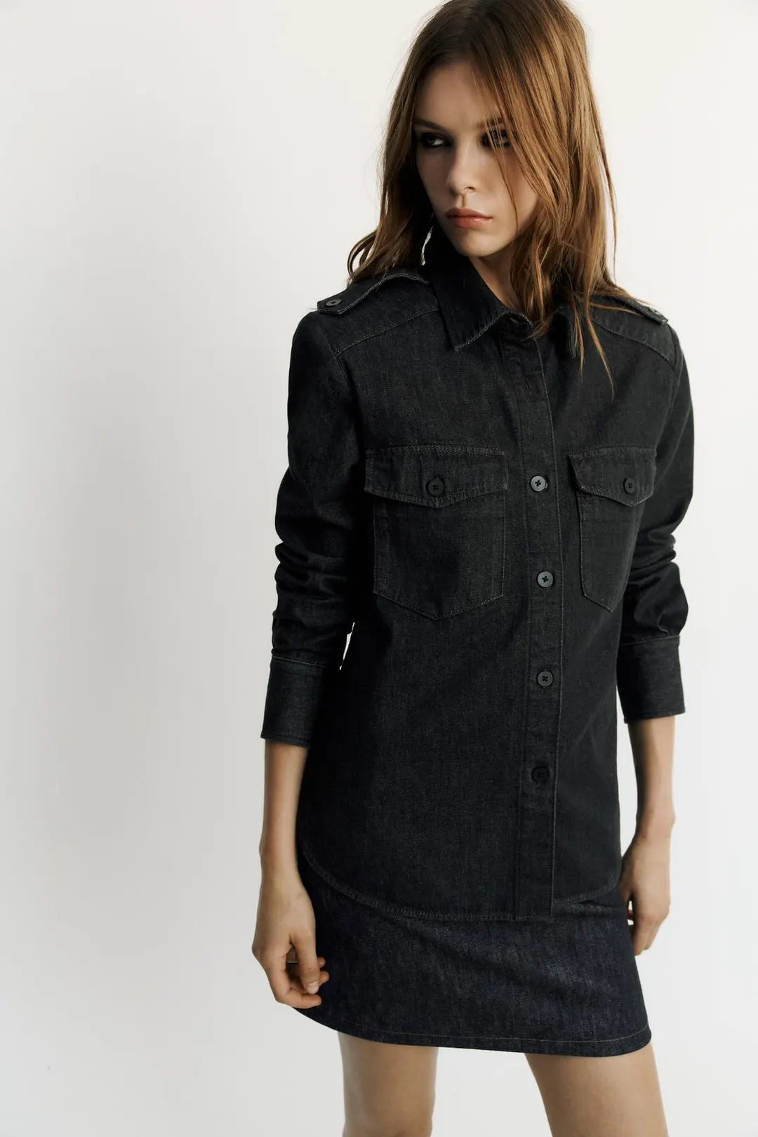 Джинсовая рубашка с карманами TRF, Zara