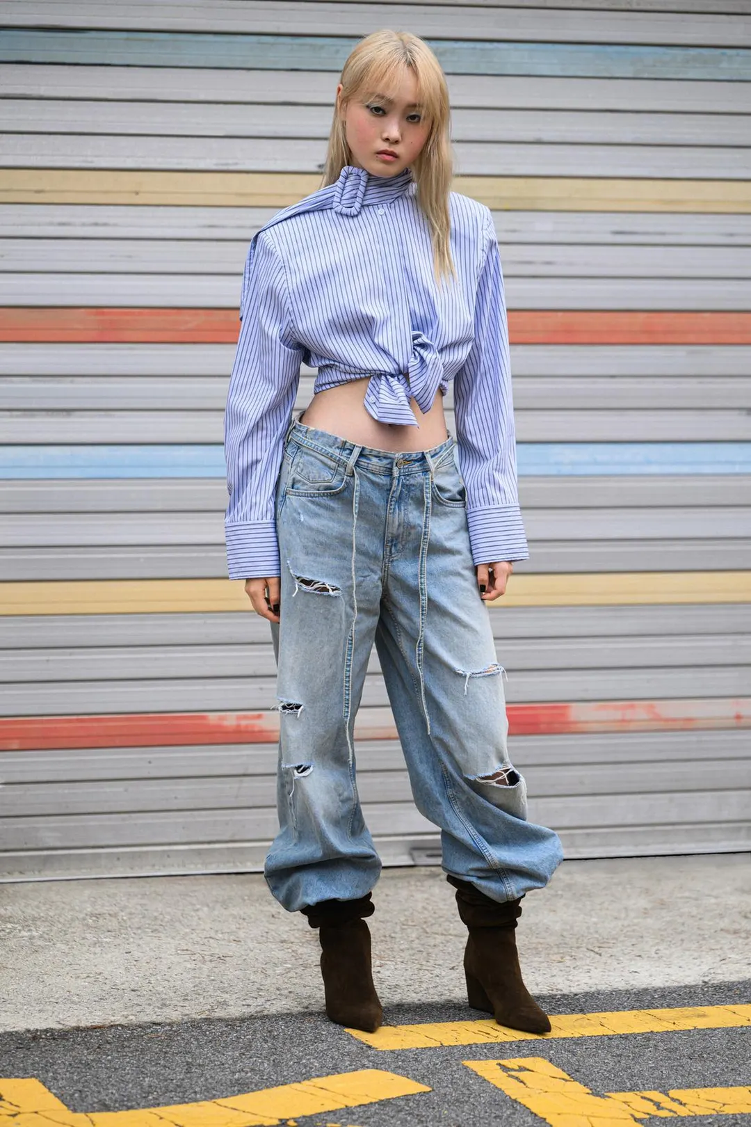 Рубашка в полоску с пряжкой и подплечниками, Zara