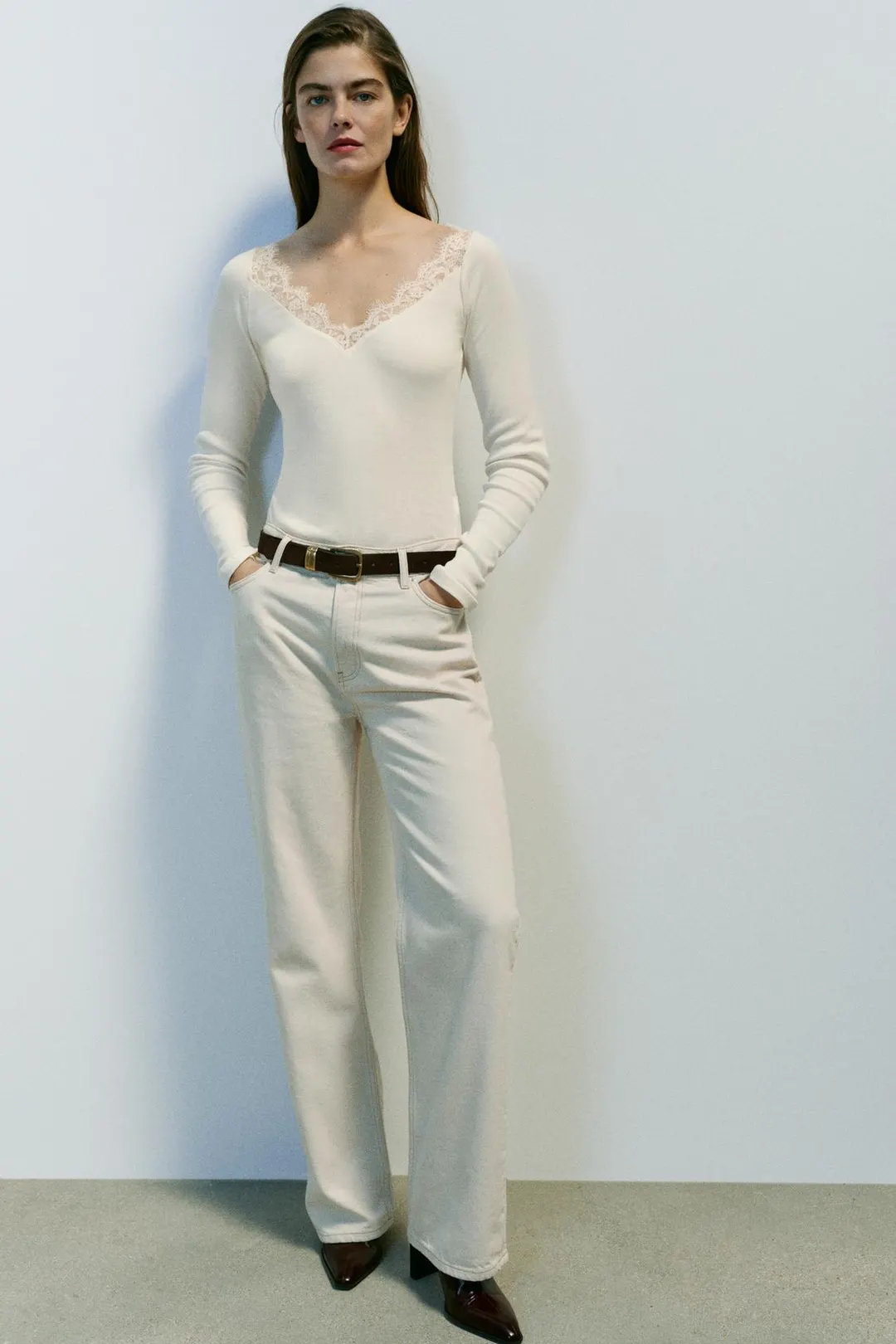 Комбинированная футболка в рубчик, Zara