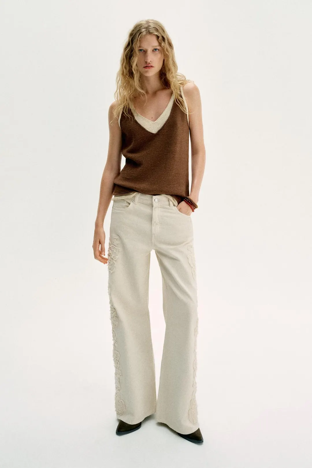 Комбинированный вязаный топ, Zara
