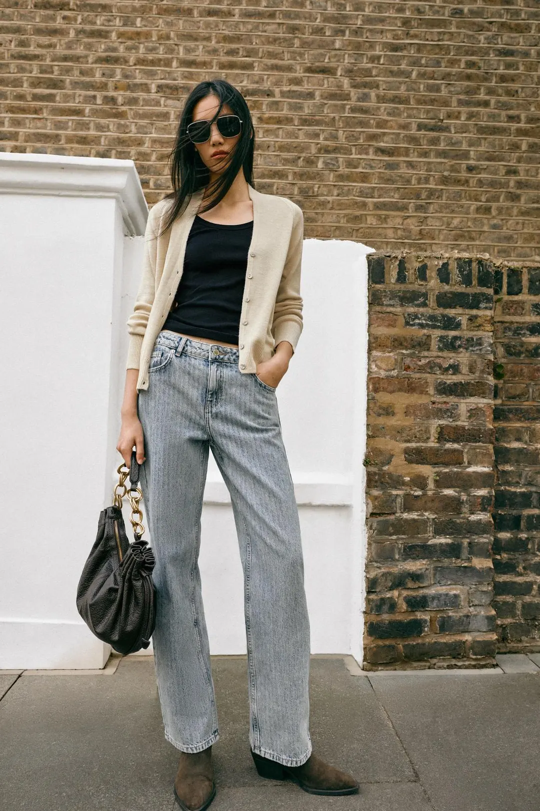 Прямые жаккардовые джинсы Z1975 со средней посадкой, Zara