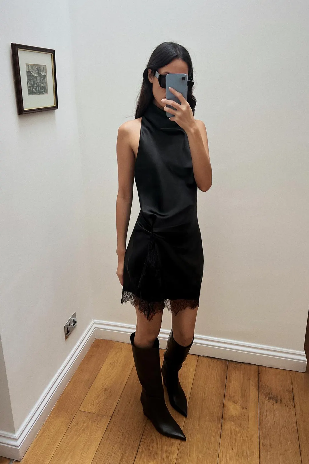Атласное мини-платье с кружевом, Zara