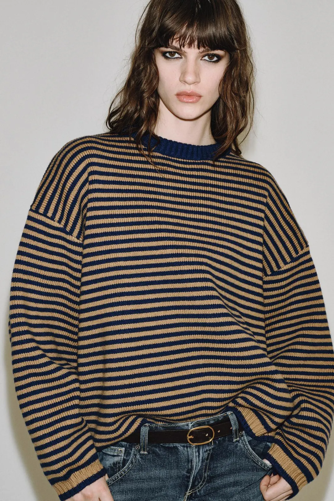 Свитер оверсайз в полоску из смесовой шерсти, Zara