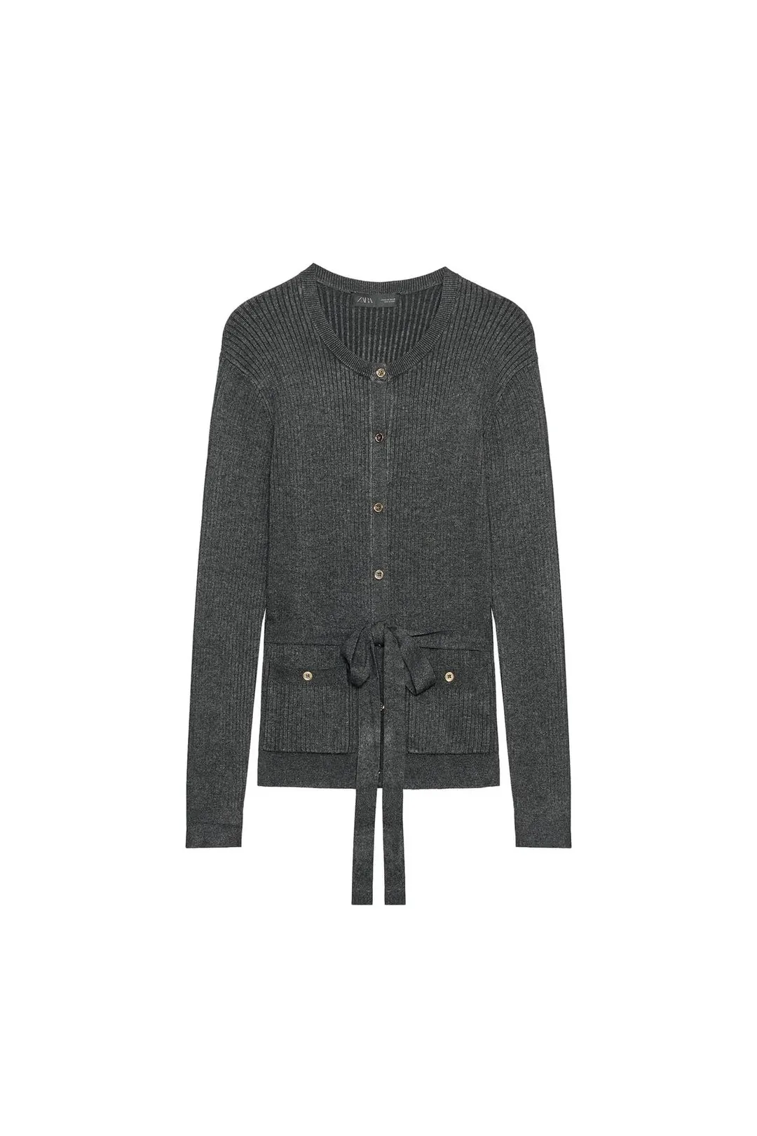 Вязаный кардиган в рубчик с поясом, Zara