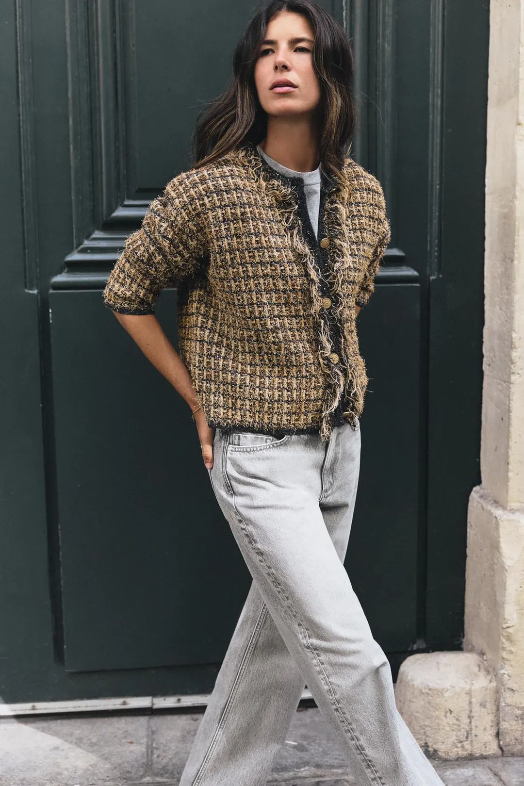 Жакет вязаный с бахромой и металлизированной нитью, Zara
