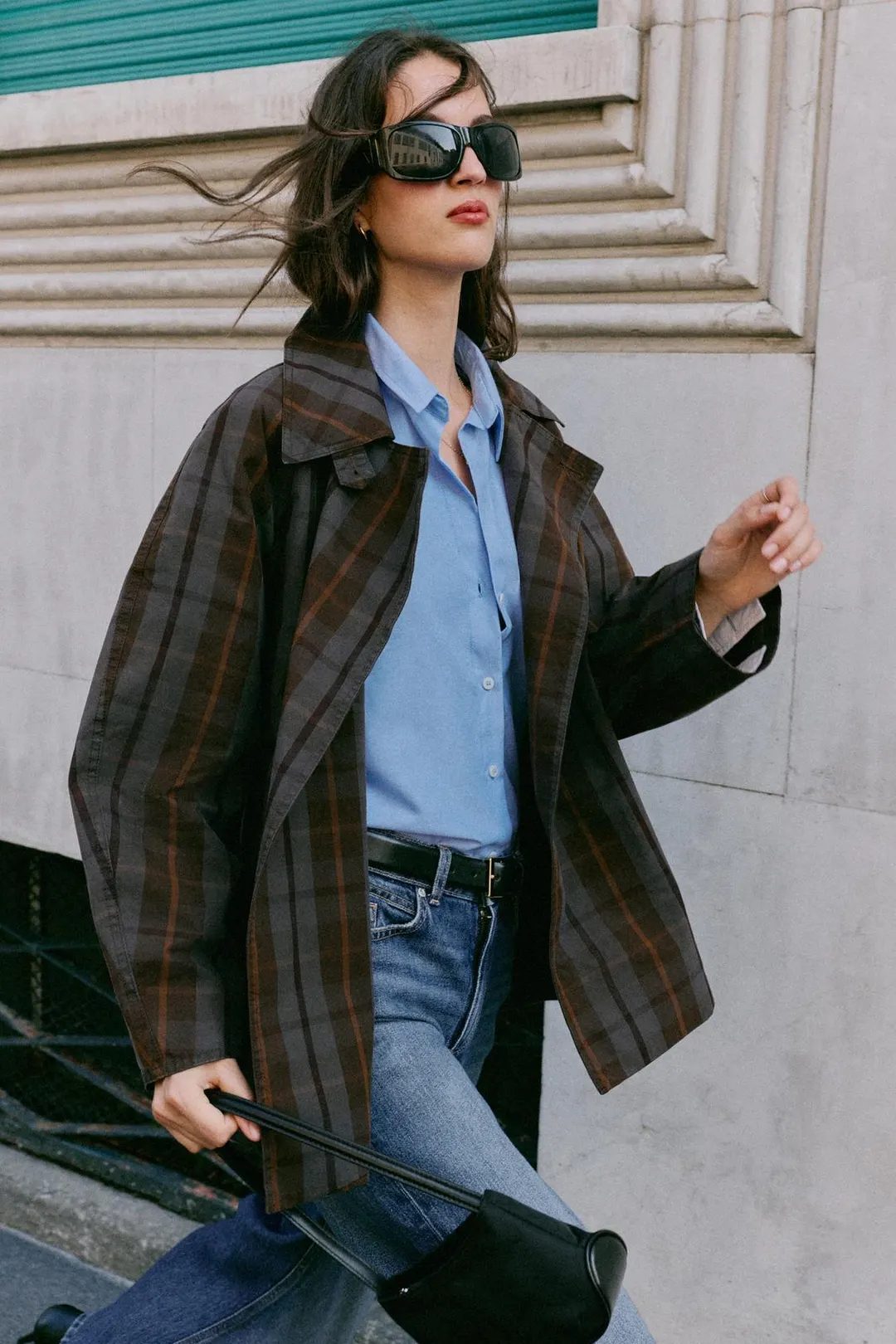 Тренч в клетку с поясом, Zara