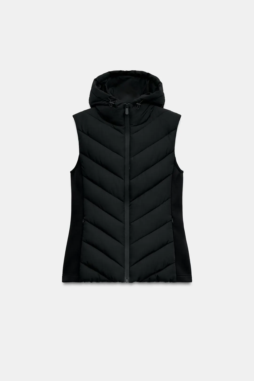 Жилет комбинированный стеганый с капюшоном, Zara