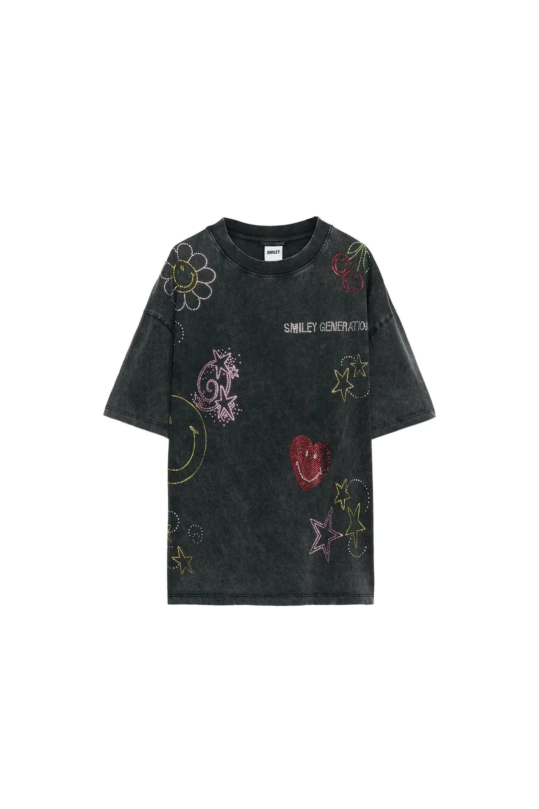 Футболка с эффектом потертости и стразами Smiley®, Zara