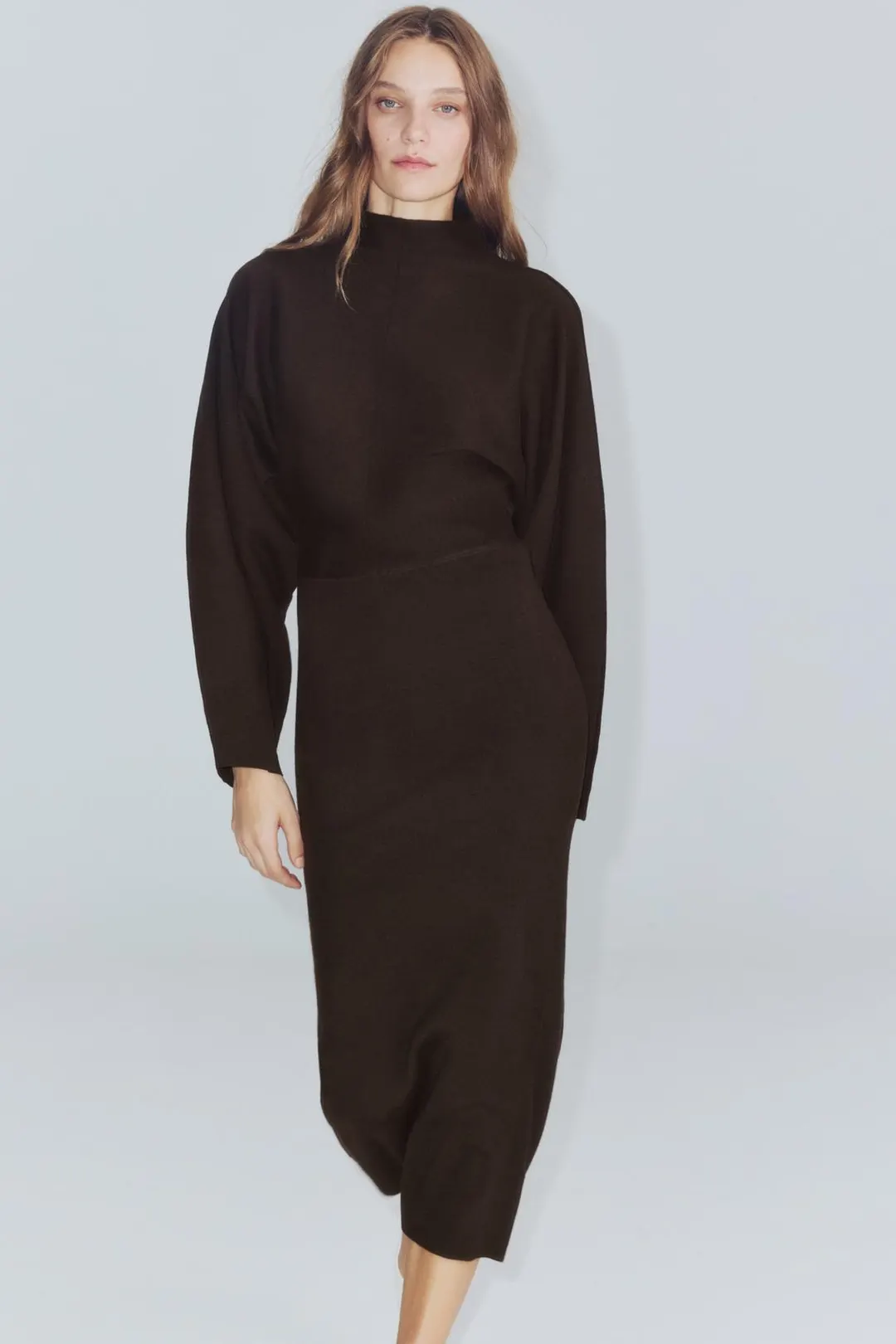 Длинное вязаное платье с высоким воротником, Zara
