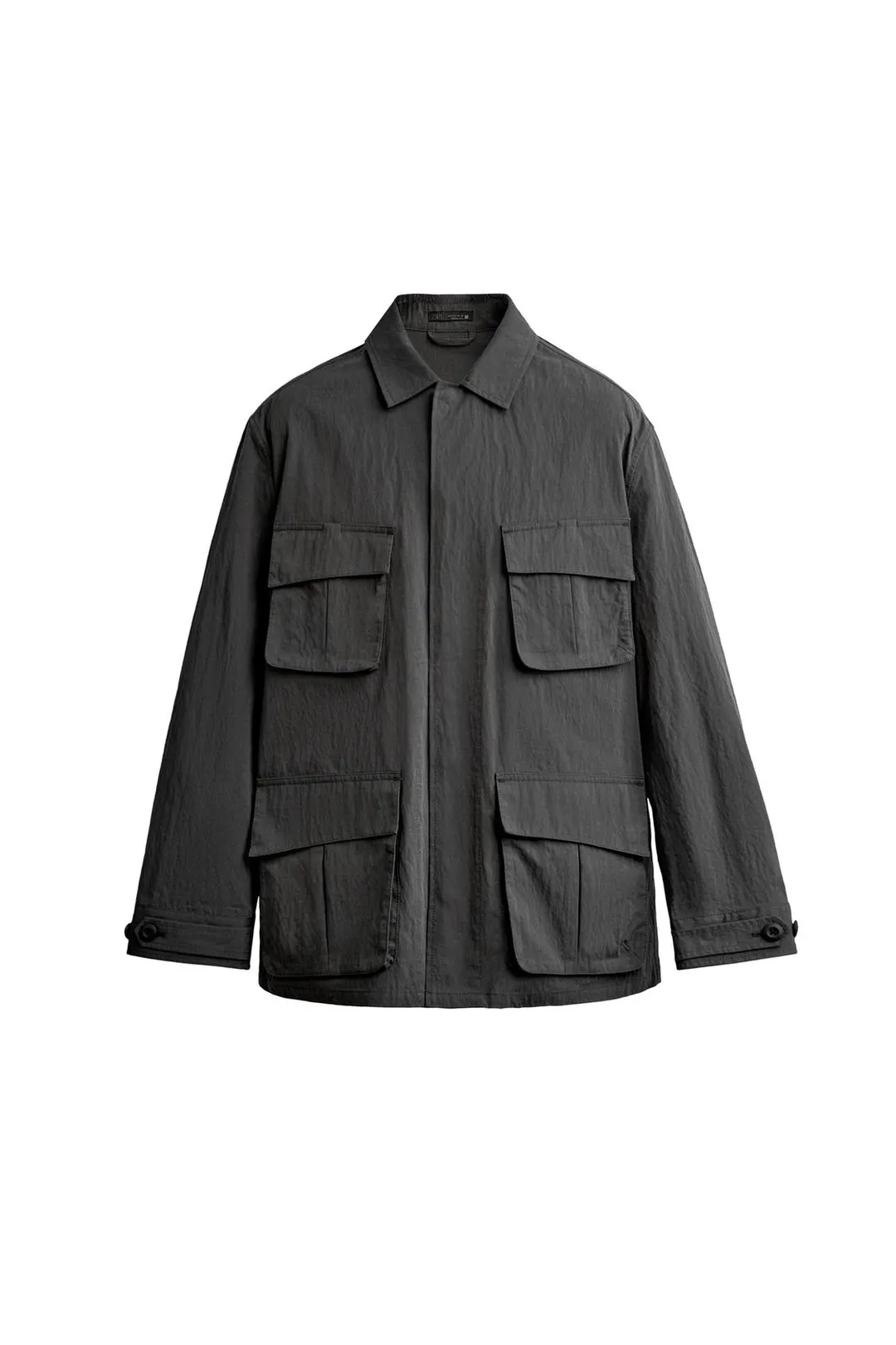 Рубашка-куртка фактурная из технологичной ткани с карманами, Zara