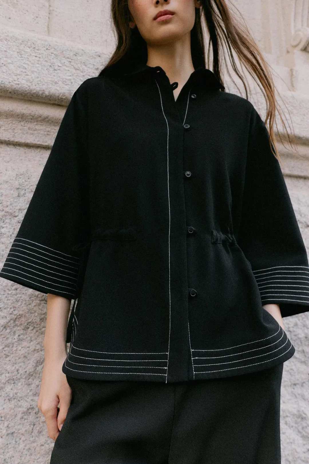 Рубашка с контрастной отстрочкой, Zara