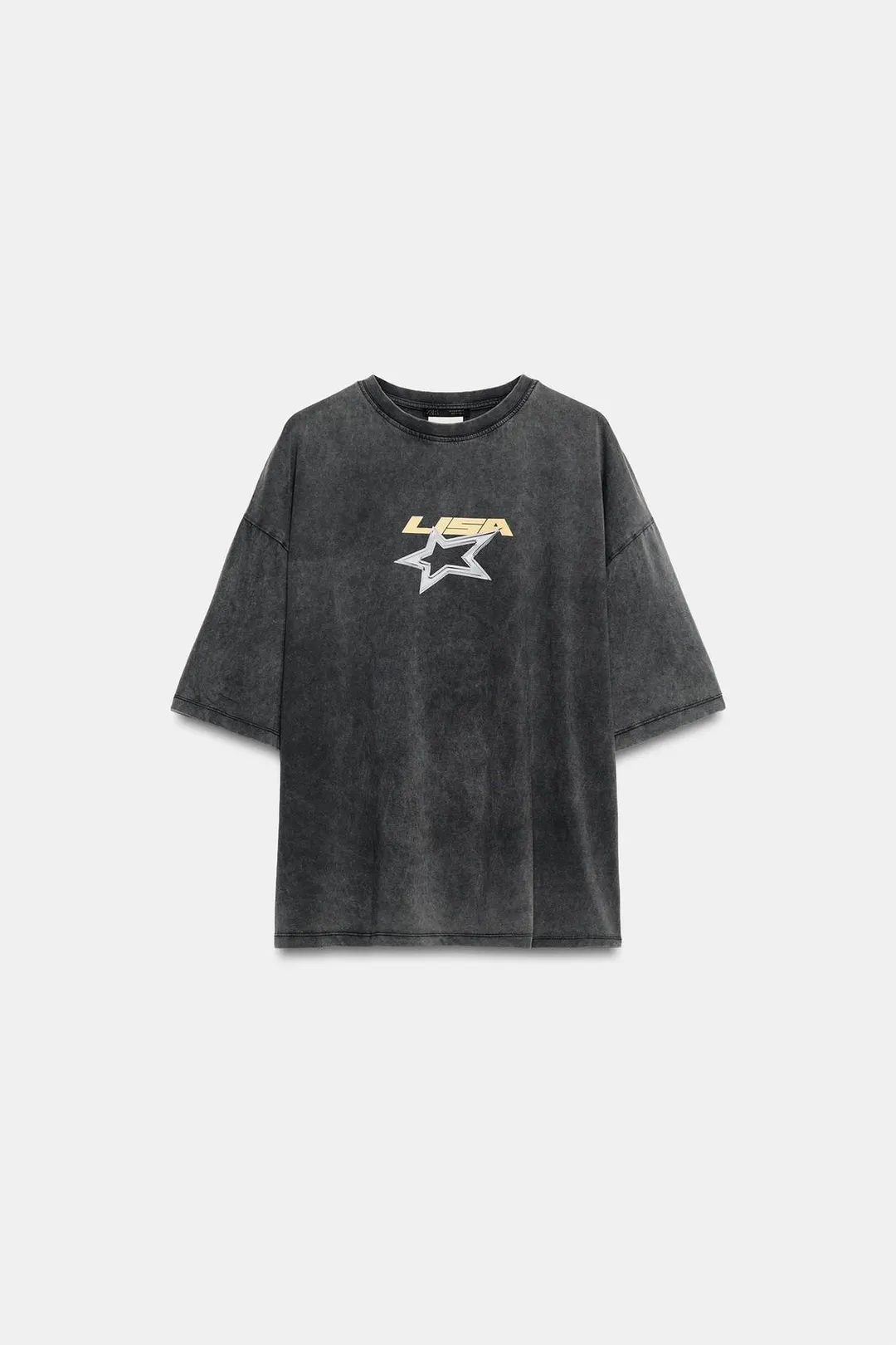 Однотонная футболка с эффектом стирки, Zara