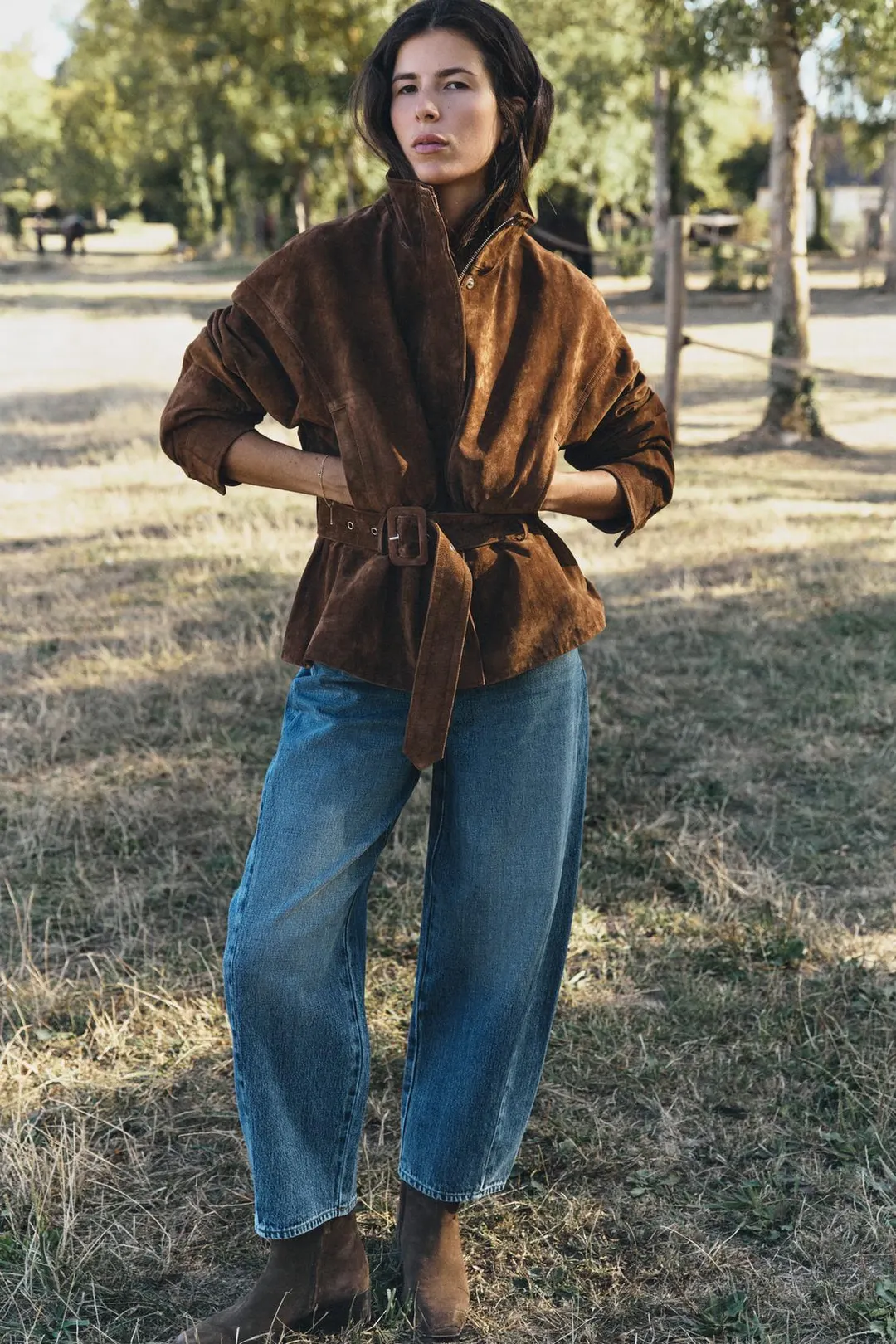 Куртка из 100% кожи с поясом, Zara