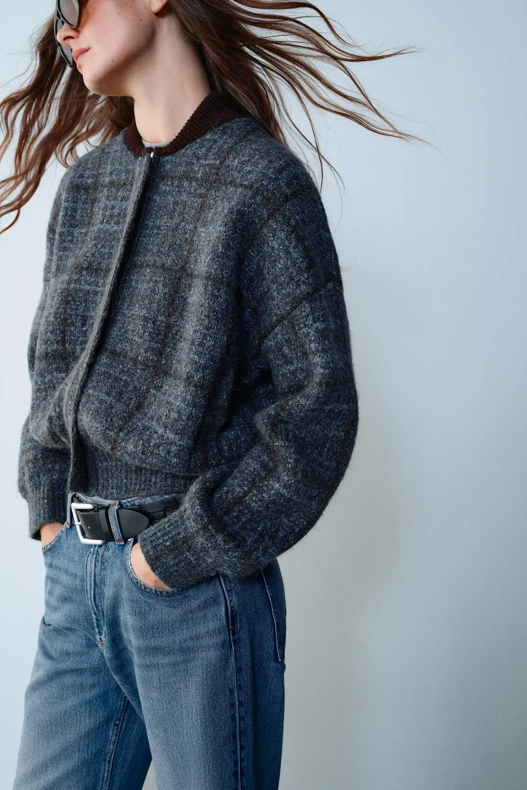 Вязаный клетчатый бомбер, Zara