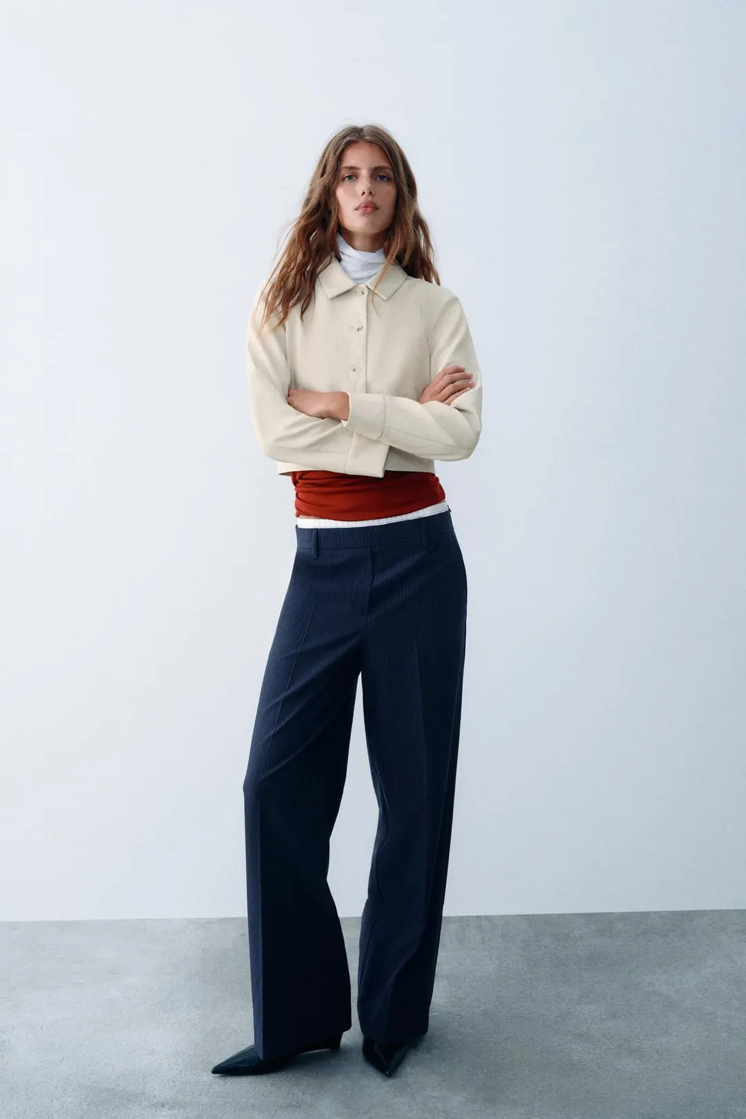 Брюки широкого кроя с двойным поясом, Zara
