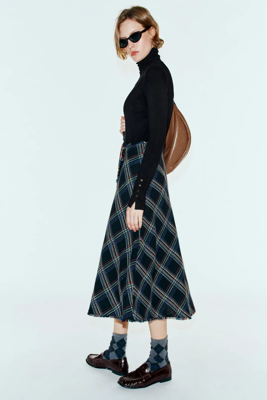 Юбка миди в клетку структурного кроя, Zara