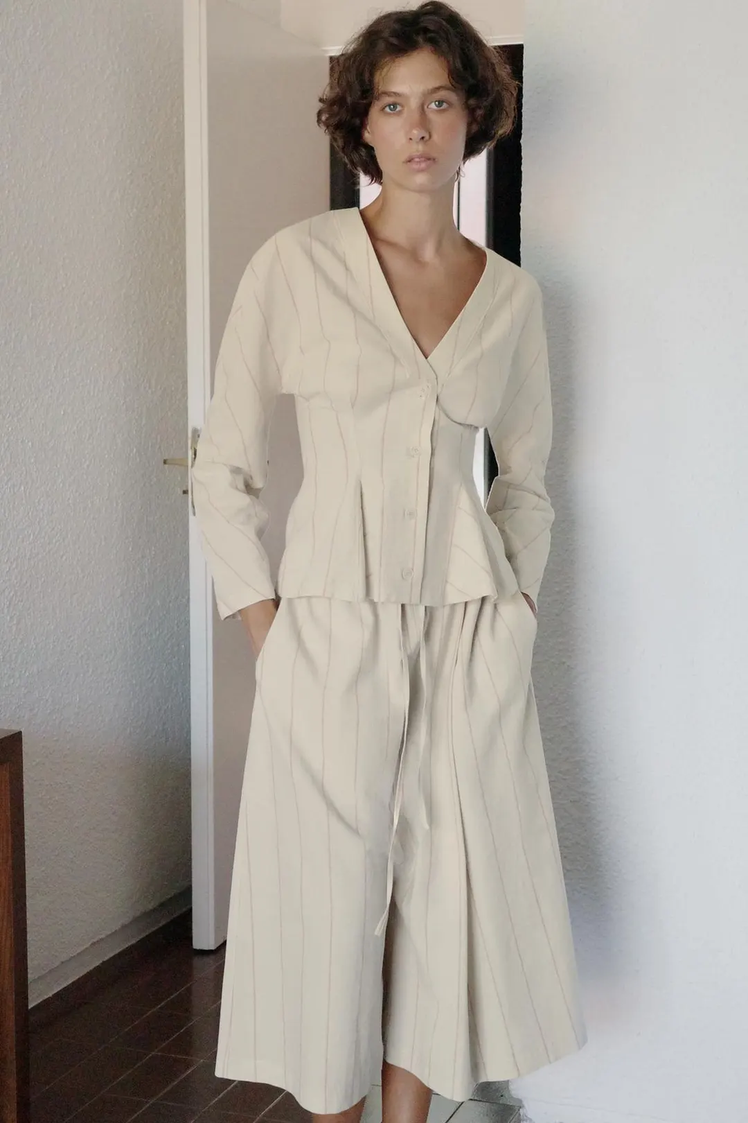 Кюлоты в полоску из смесового льна, Zara