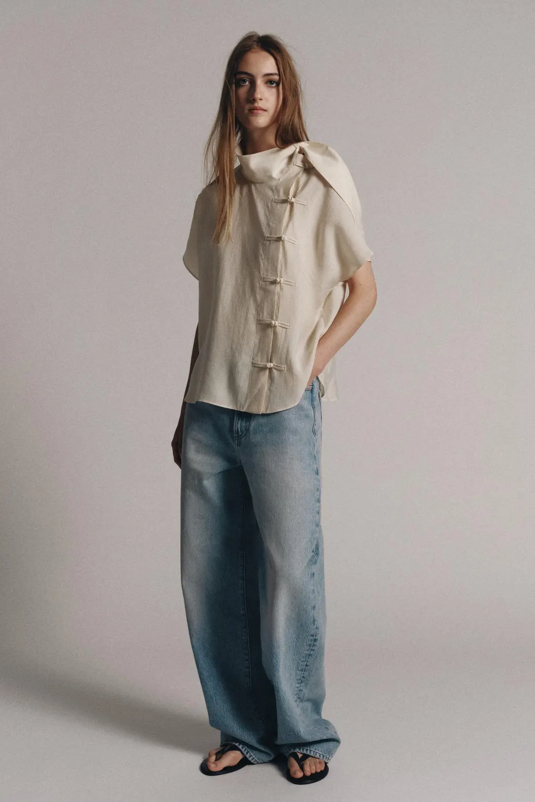 Блузка ZW COLLECTION с застежкой на узелки, Zara