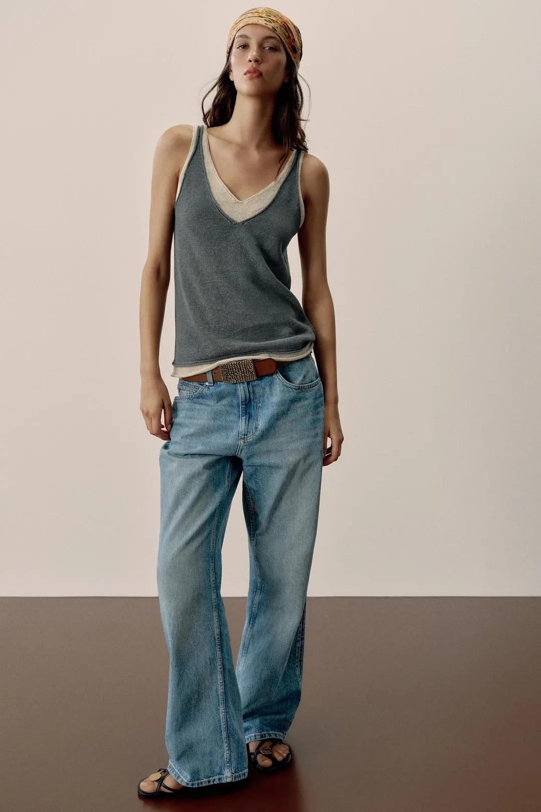 Комбинированный вязаный топ, Zara
