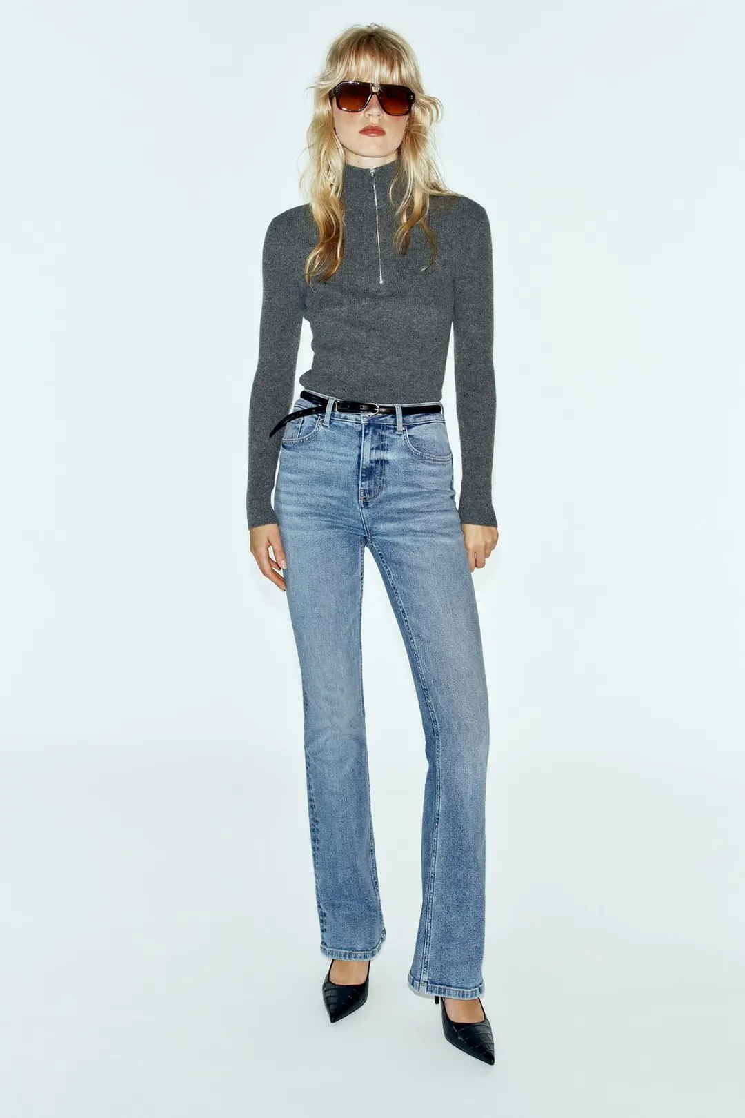 Джинсы клеш с высокой посадкой Z1975, Zara