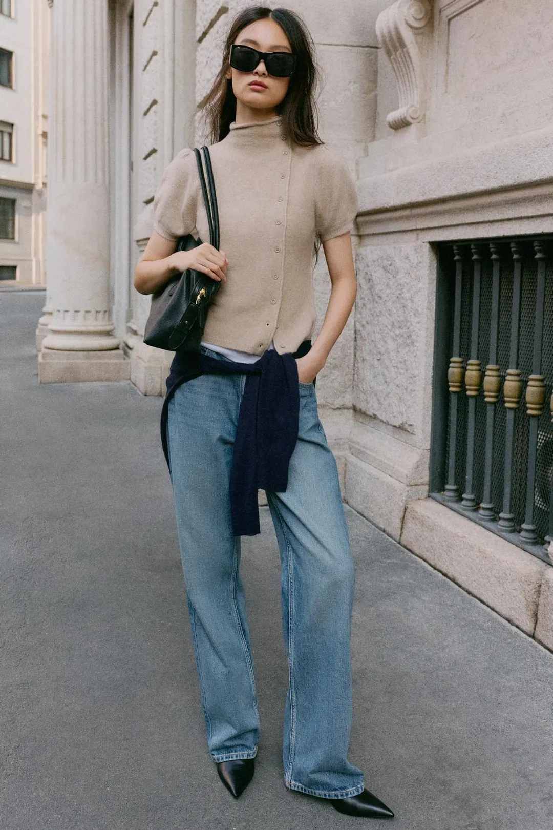Вязаный топ с запахом и короткими рукавами, Zara