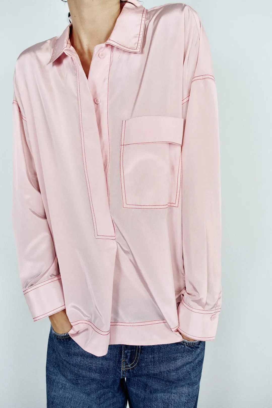 Рубашка с контрастной отстрочкой, Zara