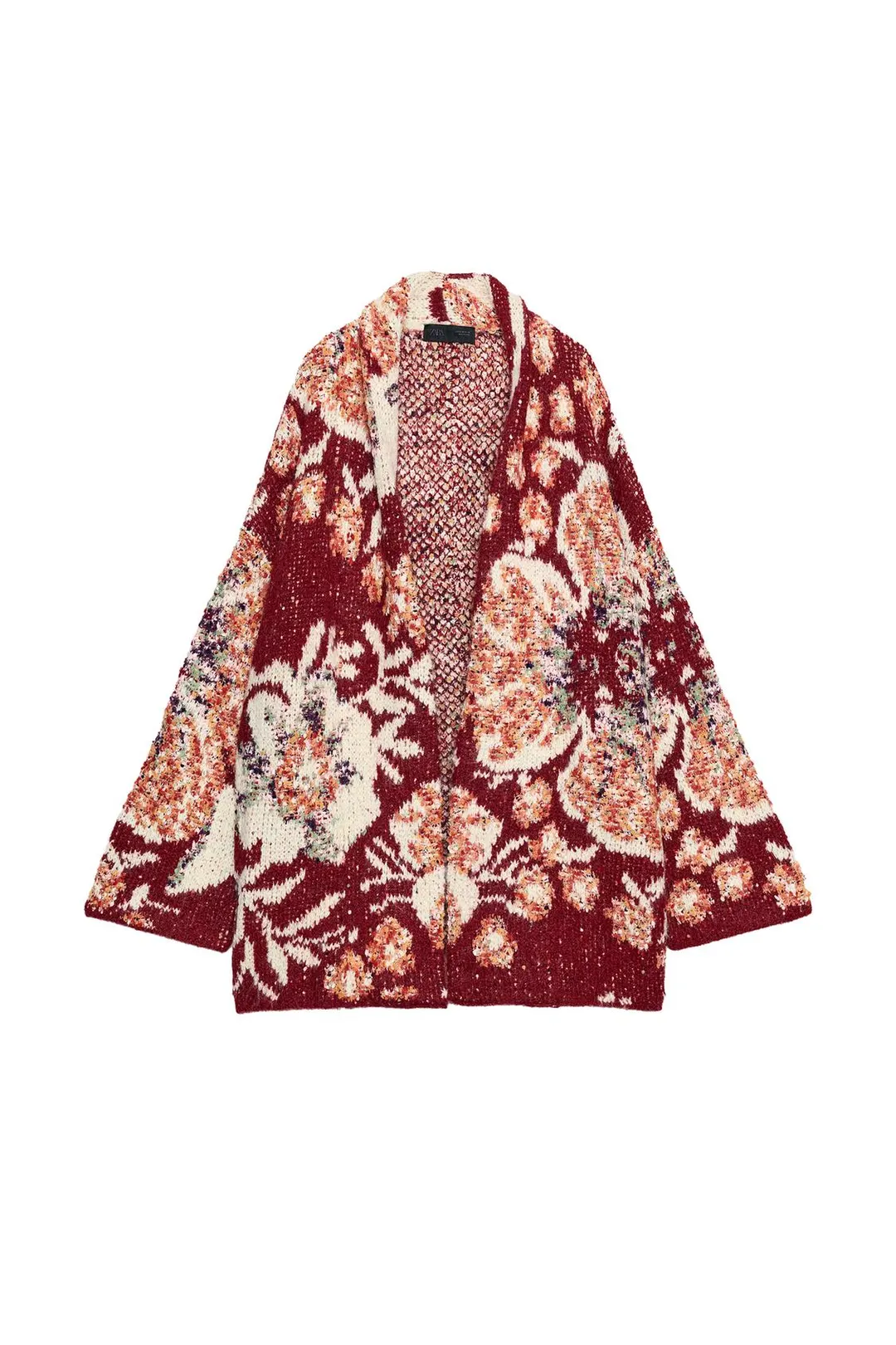 Вязаное пальто с цветочным жаккардовым узором, Zara