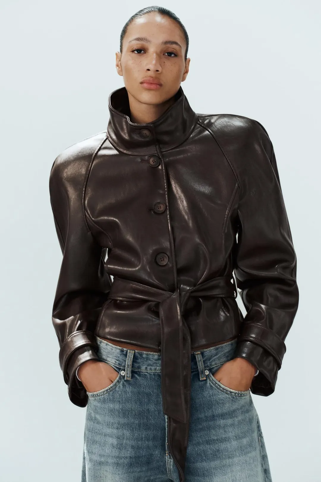 Куртка-тренч под кожу с подплечниками, Zara