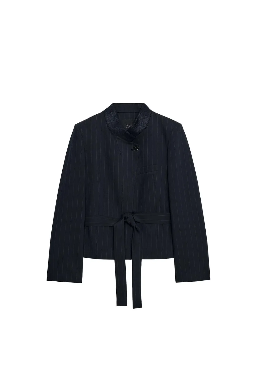 Пиджак в полоску с комбинированным воротником и поясом ZW Collection, Zara