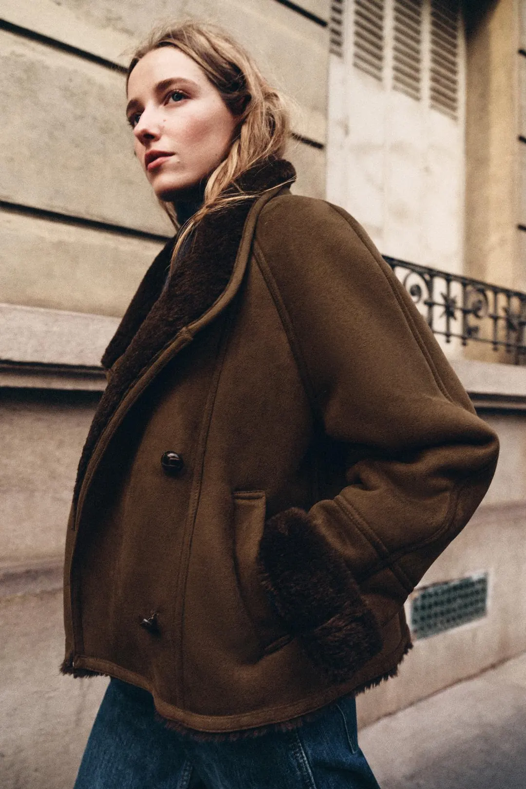 Куртка ZW Collection комбинированная из искусственного меха, Zara