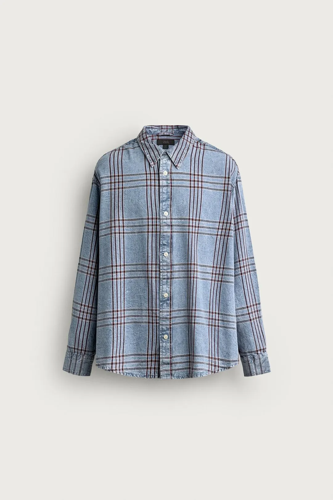 Джинсовая рубашка свободного кроя в клетку, Zara