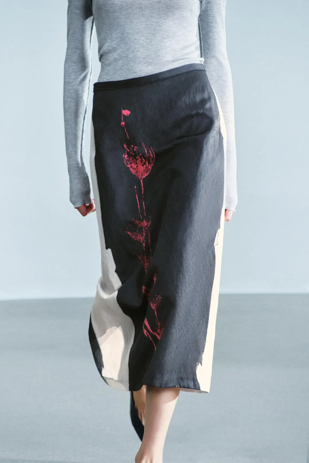 Юбка миди с принтом ZW Collection, Zara