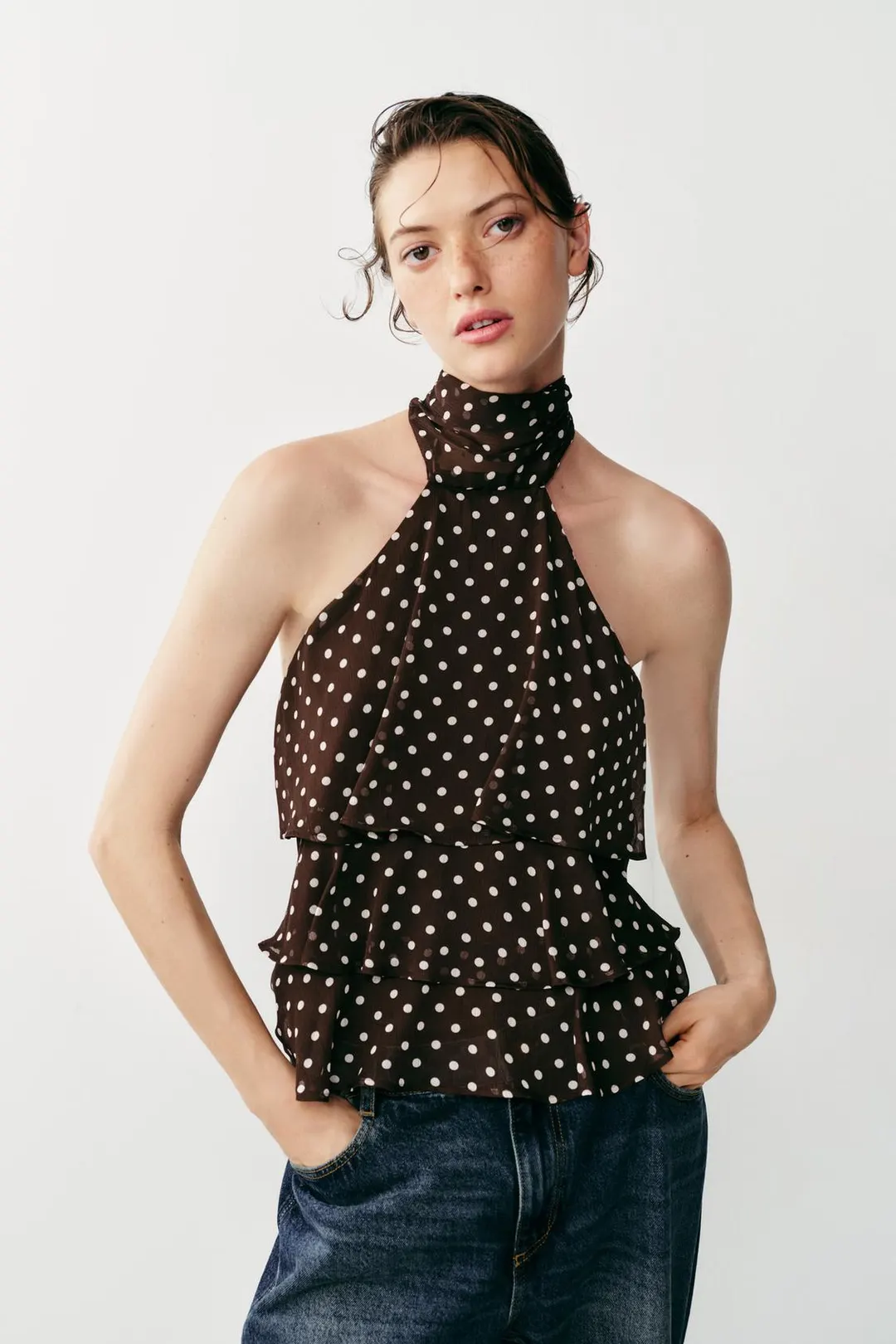 Топ халтер в горошек с оборками, Zara