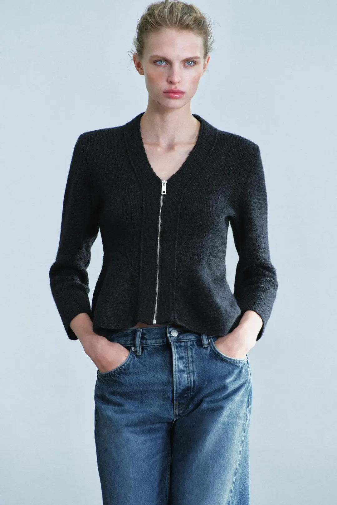 Кардиган с баской из смесовой шерсти, Zara