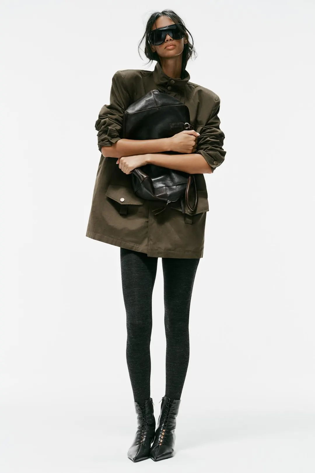 Ботильоны из кожи на каблуке-рюмочке, Zara