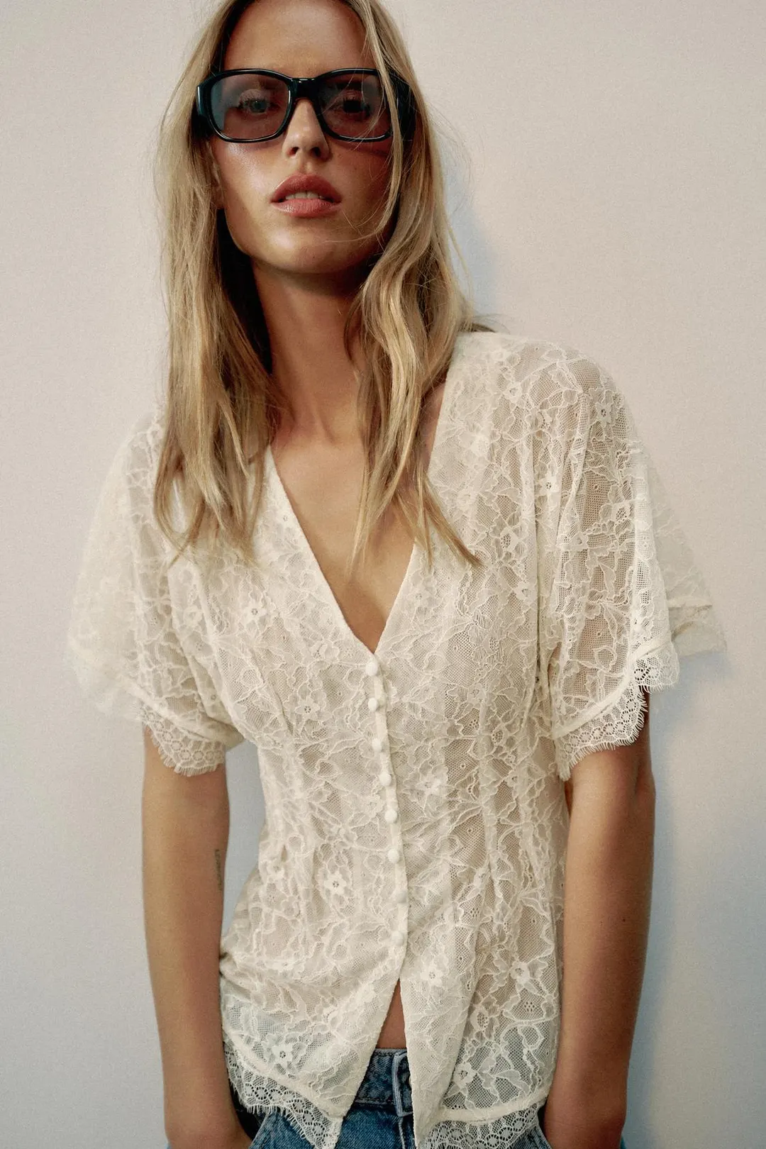 Кружевной топ на пуговицах, Zara