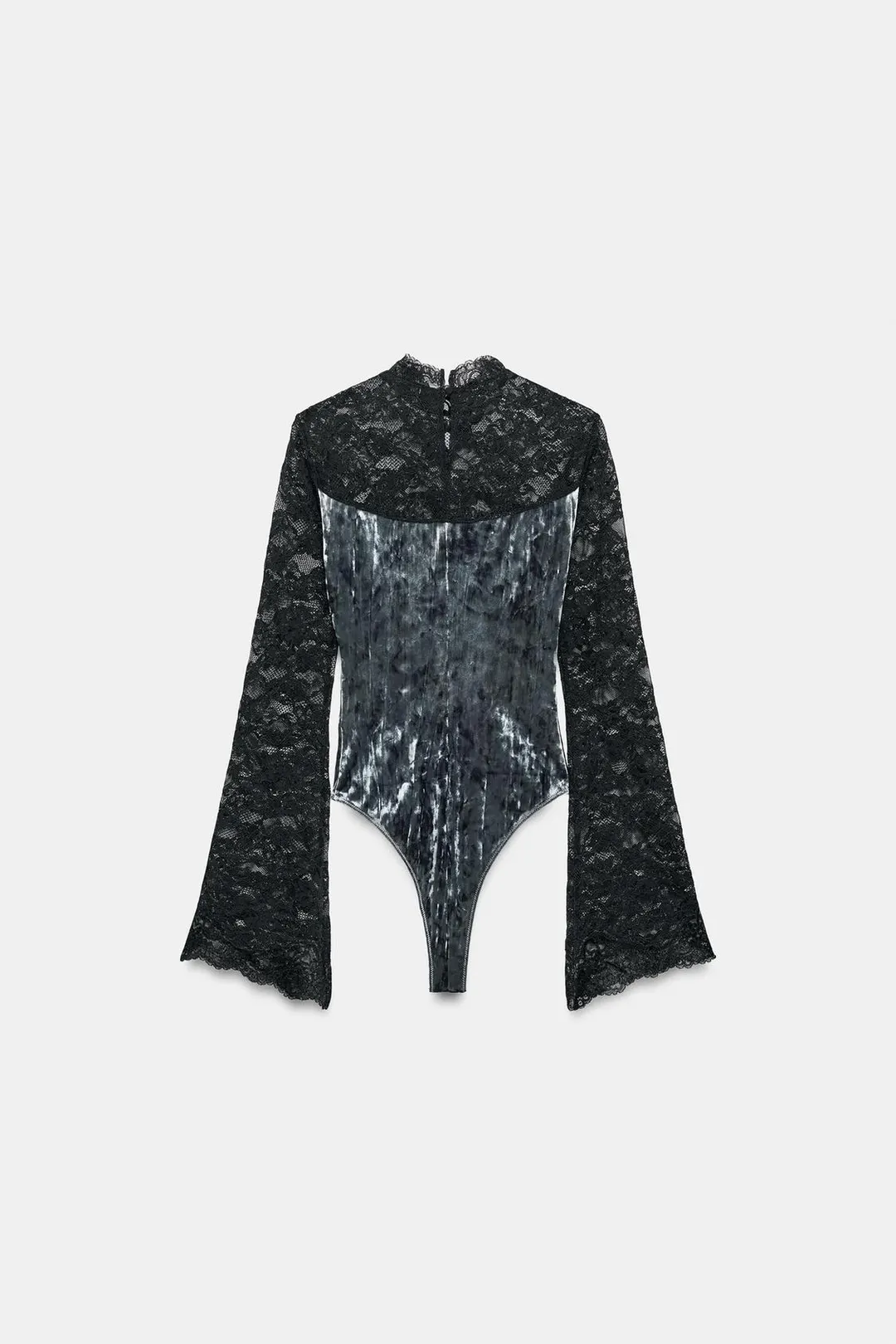 Боди из бархата с контрастным кружевом, Zara